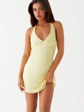 Peppermayo Pale Yellow Satin Mini Dress